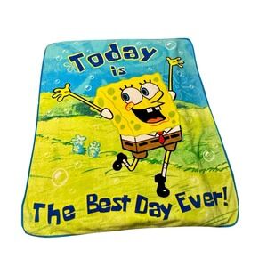 Rare HTF SpongeBob Today is the Best Day Ever Plush 60x48 Blanket Northwest 2009
